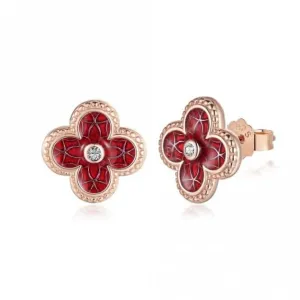 Sterling Silver Rose Gold Plated Red Lucky 4 Leaf Earrings ERLE077 Ania Haie Jewellery