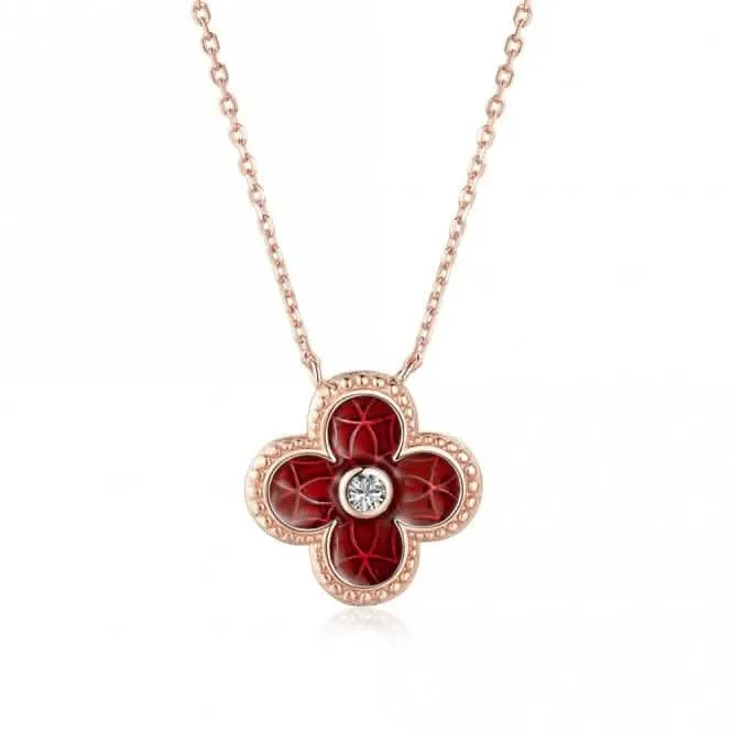 Sterling Silver Rose Gold Plated Red Lucky 4 Leaf Necklace ERLN030 Ania Haie Jewellery