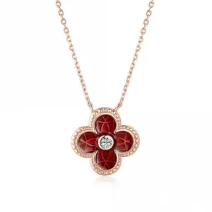 Sterling Silver Rose Gold Plated Red Lucky 4 Leaf Necklace ERLN030 Ania Haie Jewellery