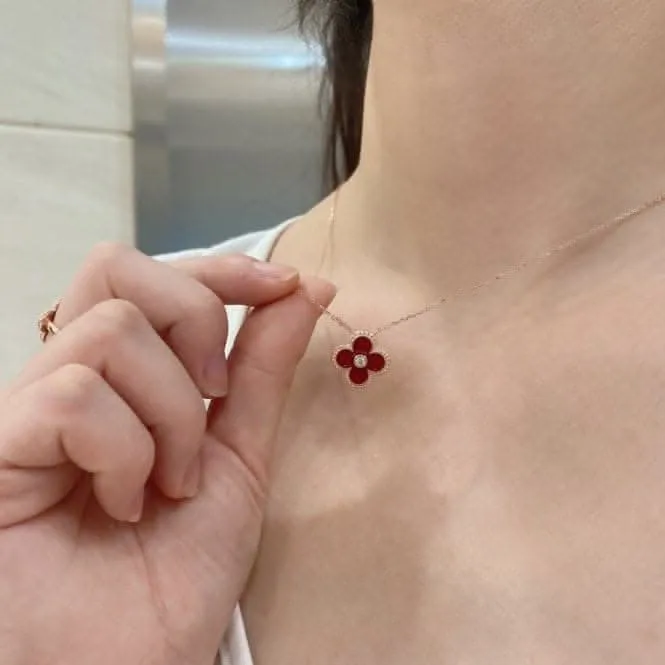 Sterling Silver Rose Gold Plated Red Lucky 4 Leaf Necklace ERLN030 Ania Haie Jewellery