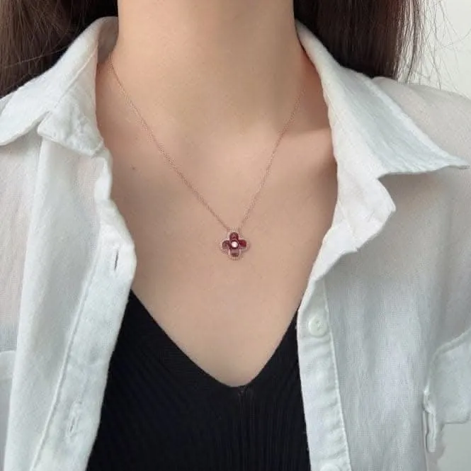 Sterling Silver Rose Gold Plated Red Lucky 4 Leaf Necklace ERLN030 Ania Haie Jewellery