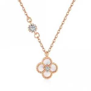 Sterling Silver Rose Gold Plated White Lucky 4 Leaf Necklace ERLN032 Ania Haie Jewellery