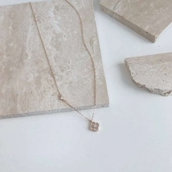 Sterling Silver Rose Gold Plated White Lucky 4 Leaf Necklace ERLN032 Ania Haie Jewellery