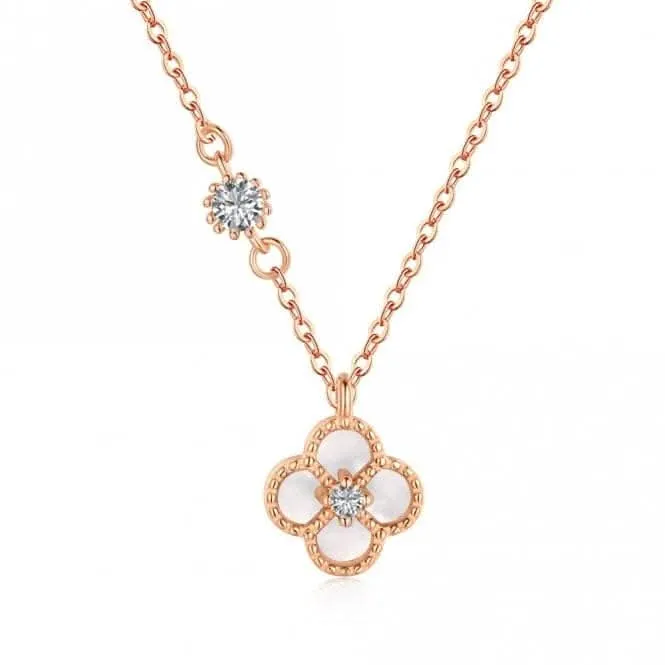 Sterling Silver Rose Gold Plated White Lucky 4 Leaf Necklace ERLN032 Ania Haie Jewellery