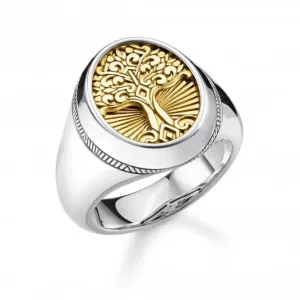 Sterling Silver Yellow Gold Coloured Signet Mens Ring TR2296-966-39 Thomas Sabo Rings