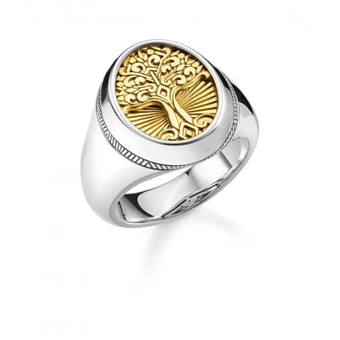 Sterling Silver Yellow Gold Coloured Signet Mens Ring TR2296-966-39 Thomas Sabo Rings