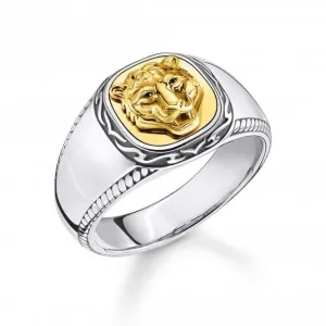 Sterling Silver Yellow Gold Coloured Statement Signet Mens Ring TR2293-849-39 Thomas Sabo Rings