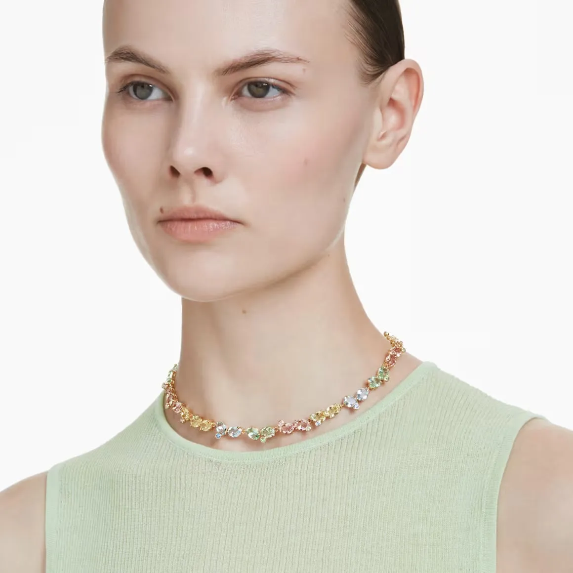 Swarovski Jewellery Gema Multicoloured Mixed Cuts Gold Tennis Necklace