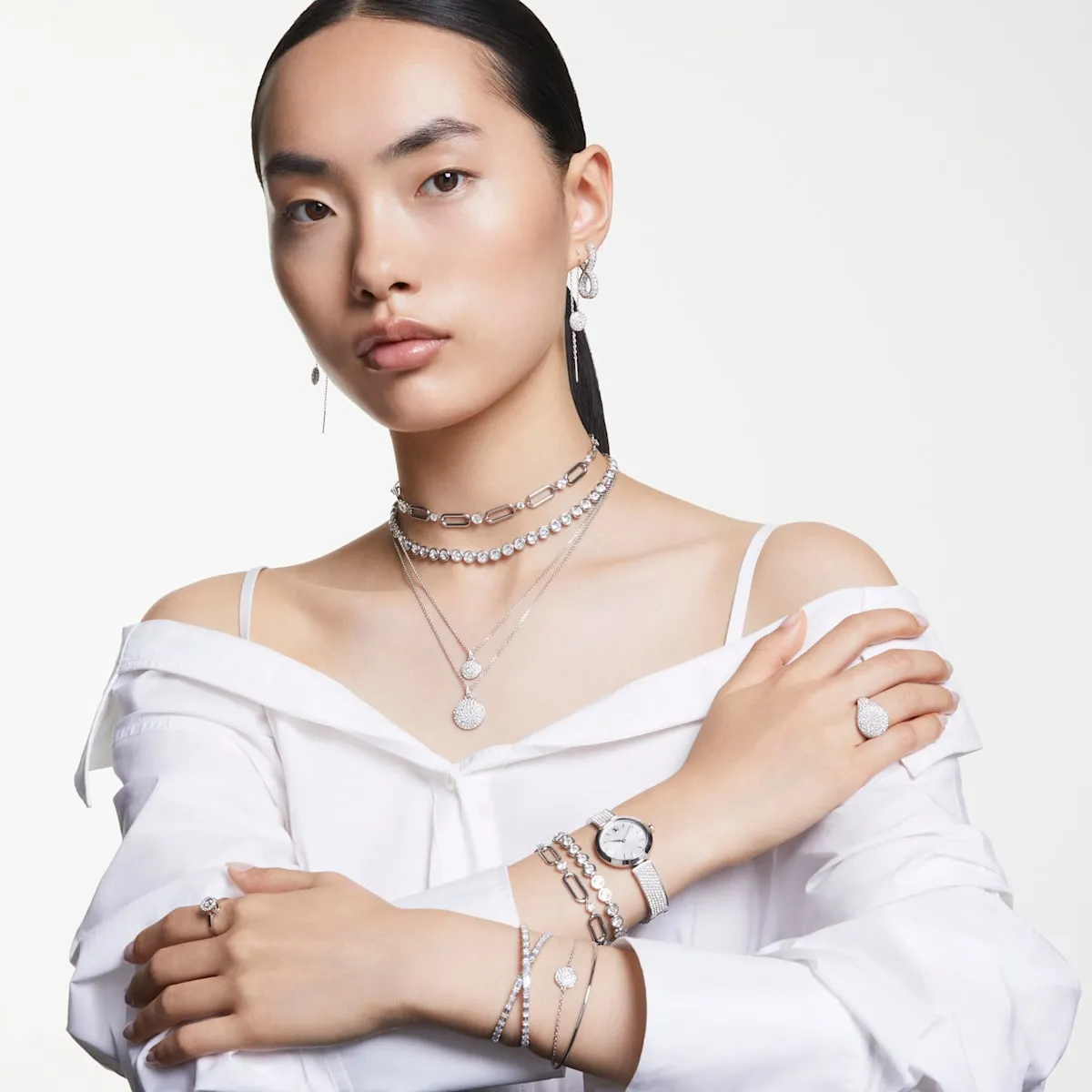 Swarovski Jewellery Hyperbola Silver Infinity Hoop Earrings