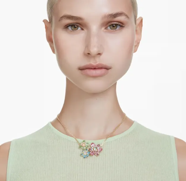 Swarovski Jewellery Idyllia Mixed Cuts Flower Multicoloured Gold Necklace
