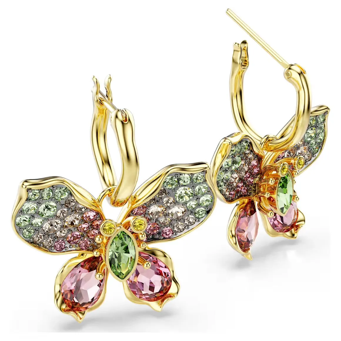Swarovski Jewellery Idyllia Multicoloured Mixed Cuts Pave Butterfly Gold Drop Earrings