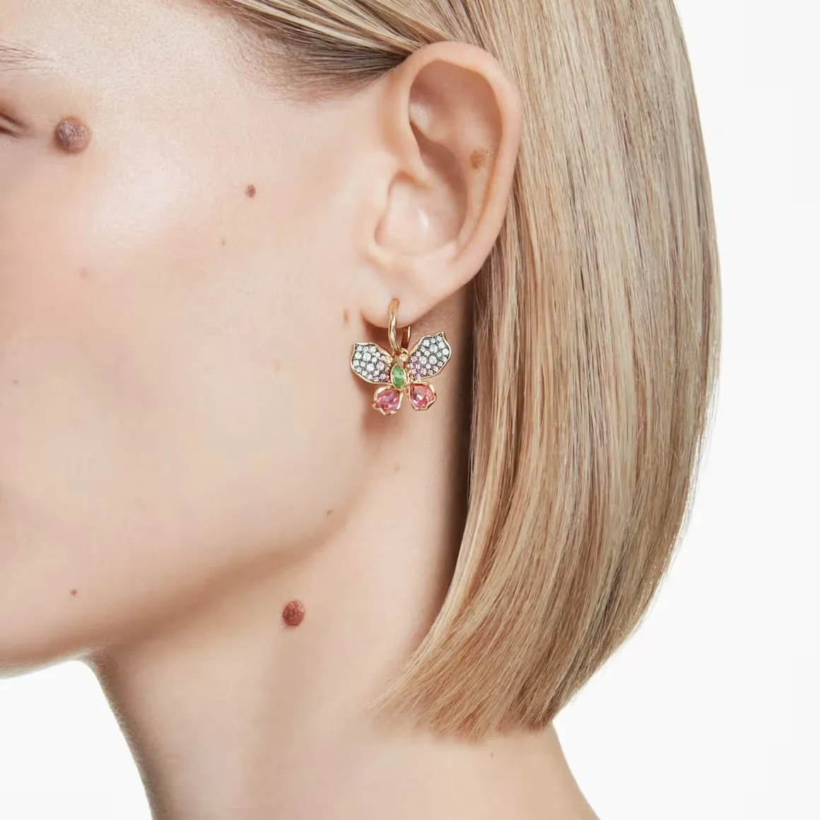 Swarovski Jewellery Idyllia Multicoloured Mixed Cuts Pave Butterfly Gold Drop Earrings