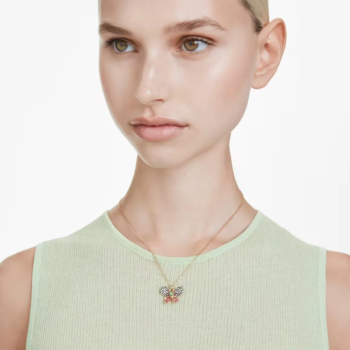 Swarovski Jewellery Idyllia Multicoloured Mixed Cuts Pave Butterfly Gold Necklace