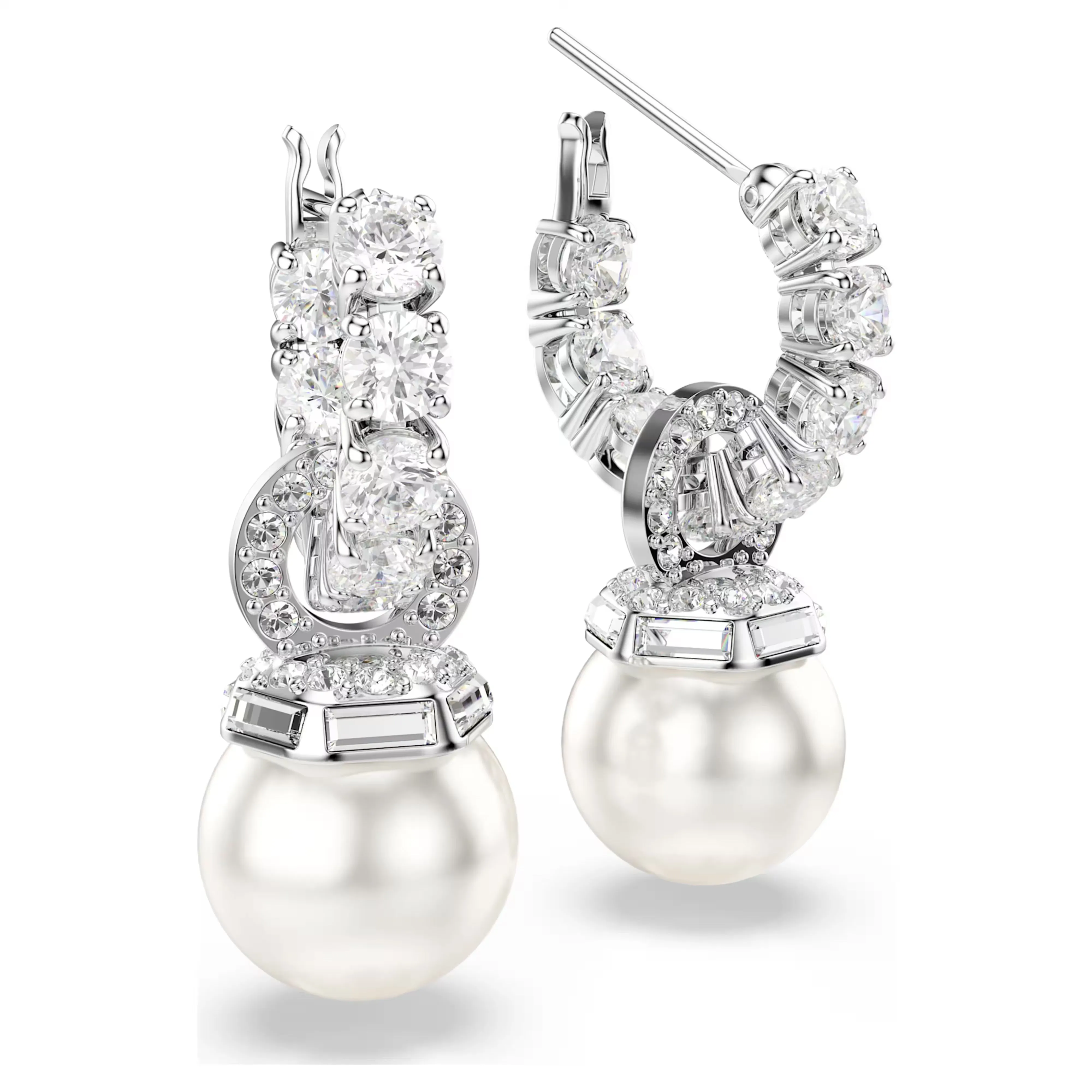 Swarovski Jewellery Matrix Pearl & Round Cut Silver Drop Earrings