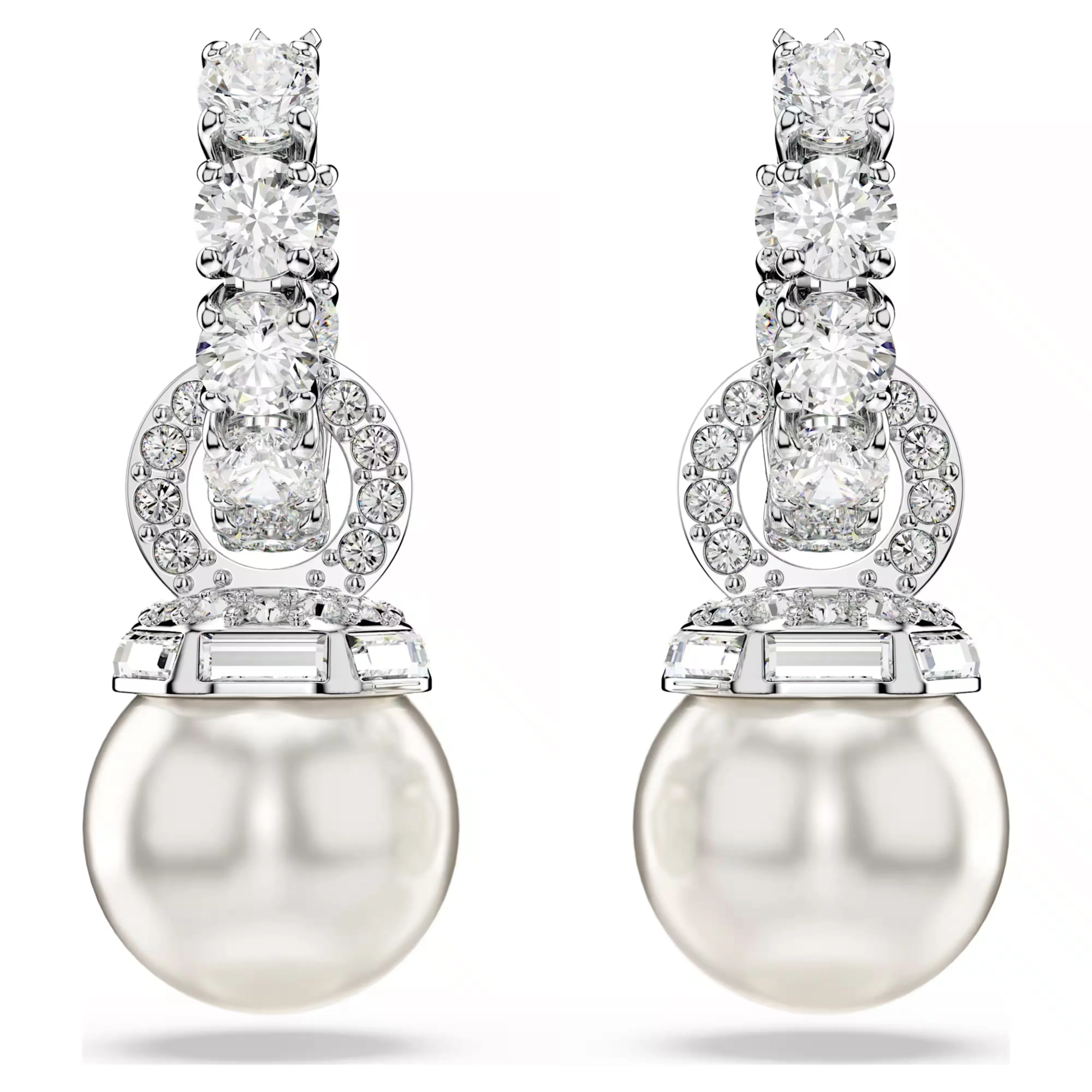 Swarovski Jewellery Matrix Pearl & Round Cut Silver Drop Earrings