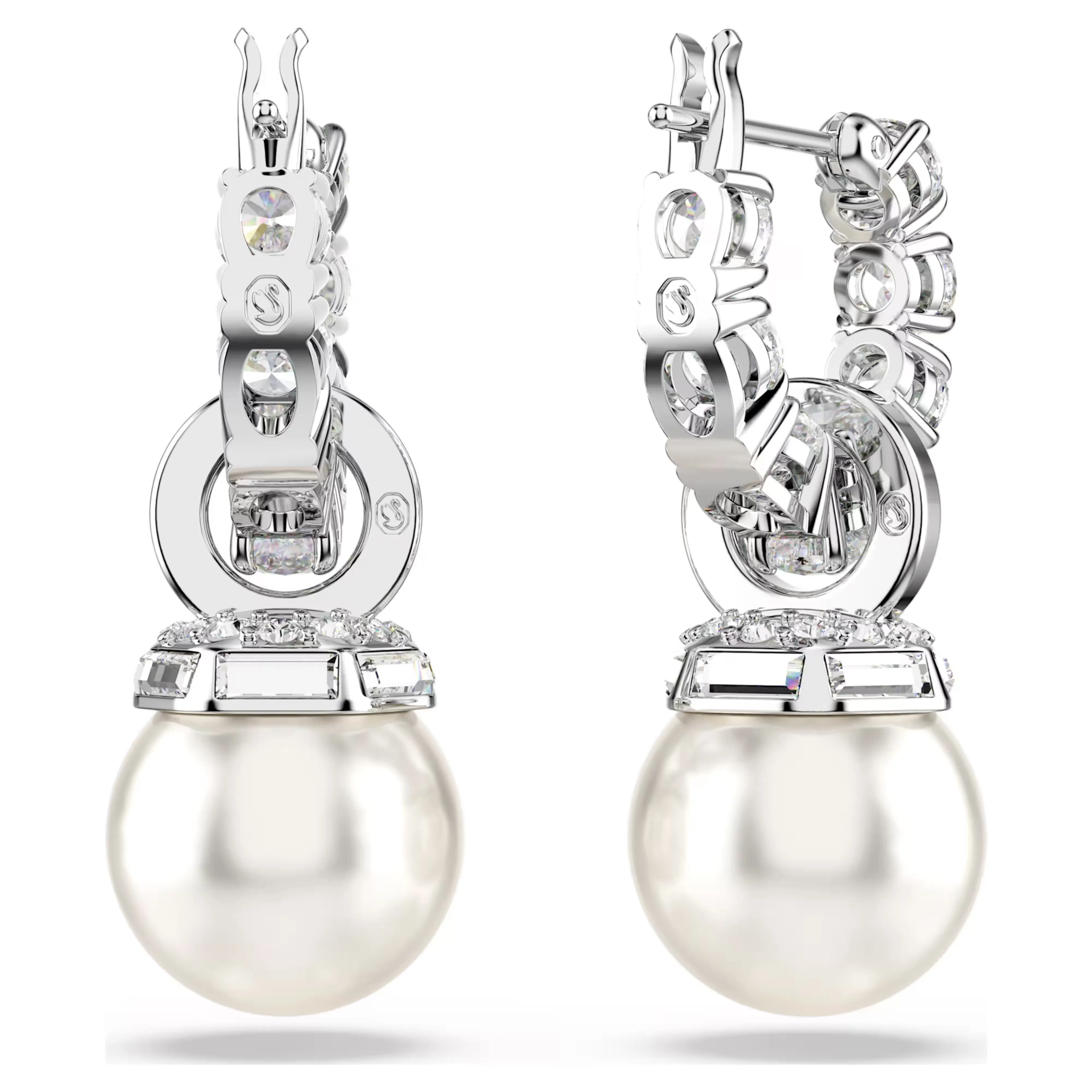 Swarovski Jewellery Matrix Pearl & Round Cut Silver Drop Earrings