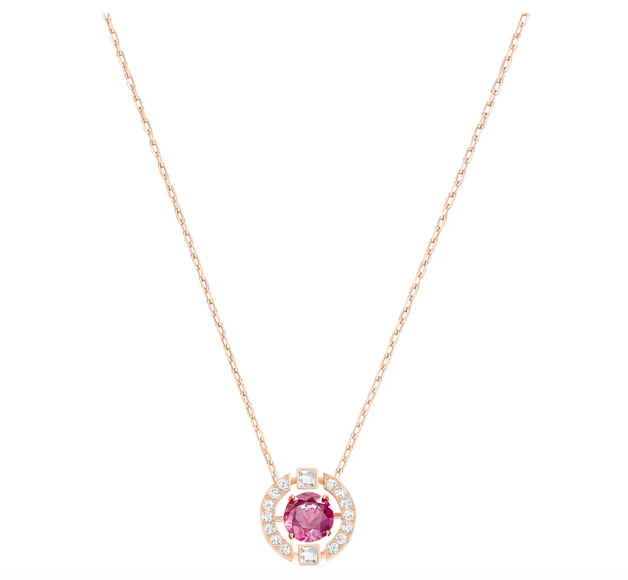 Swarovski Jewellery Sparkling Dance Round Necklace, Red, Rose-gold