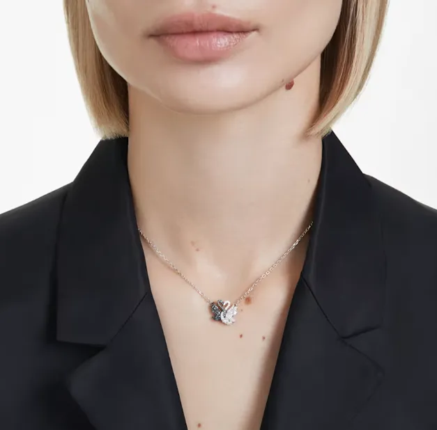 Swarovski Jewellery Swan Pearl, Swan, Black Silver Necklace