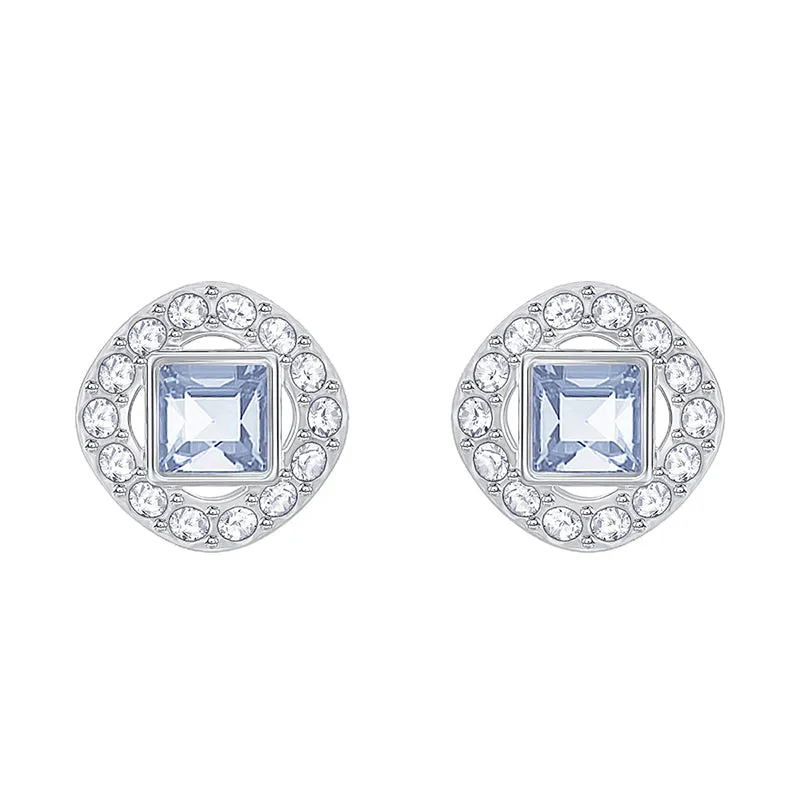 Swarovski Jewellery Swarovski Angelic Rhodium Plated Blue Crystal Square Cut Stud Earrings