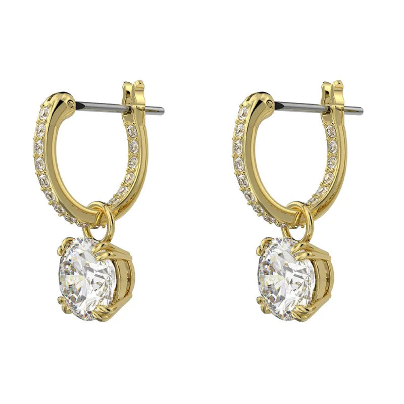 Swarovski Jewellery Swarovski Constella Gold Tone Plated White Crystal Pave Drop Earrings