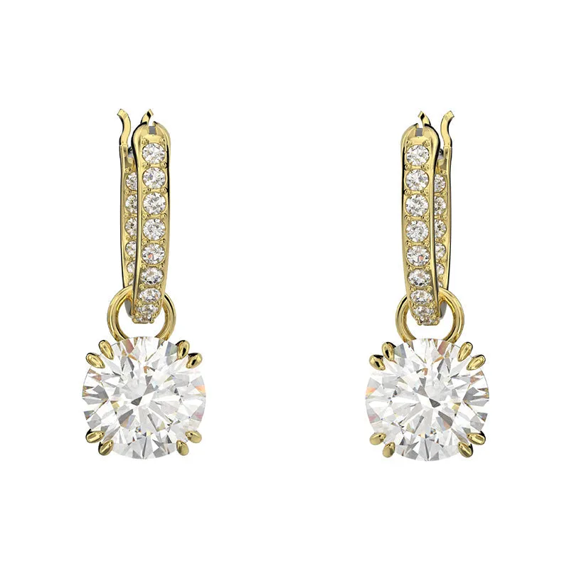 Swarovski Jewellery Swarovski Constella Gold Tone Plated White Crystal Pave Drop Earrings