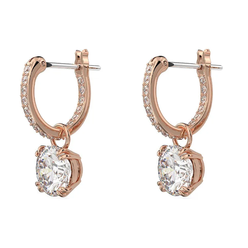 Swarovski Jewellery Swarovski Constella Rose Gold Tone Plated White Crystal Pave Drop Earrings