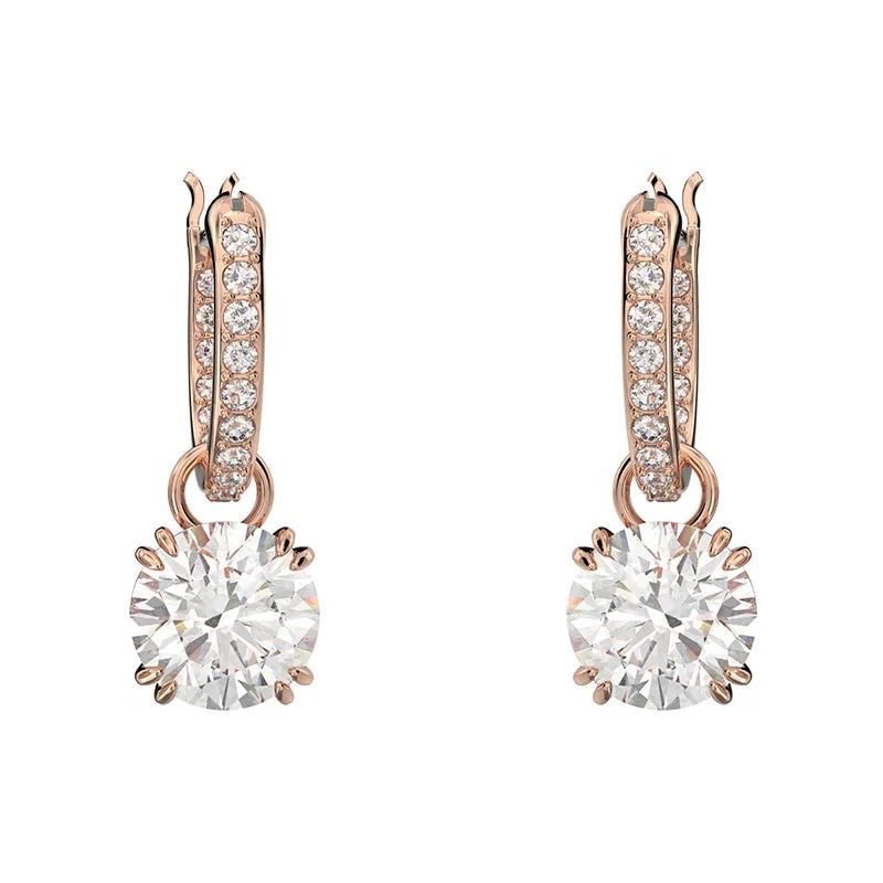 Swarovski Jewellery Swarovski Constella Rose Gold Tone Plated White Crystal Pave Drop Earrings