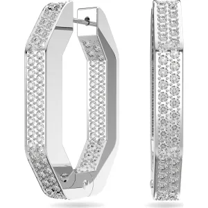 Swarovski Jewellery Swarovski Dextera Rhodium Plated White Crystal Octagon Medium Hoop Earrings