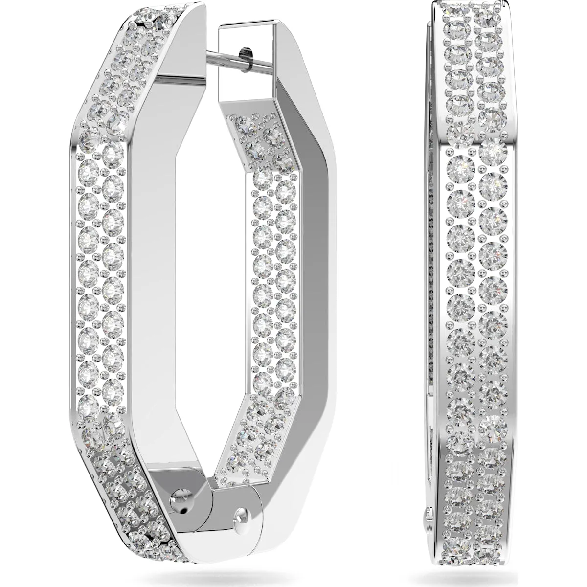 Swarovski Jewellery Swarovski Dextera Rhodium Plated White Crystal Octagon Medium Hoop Earrings