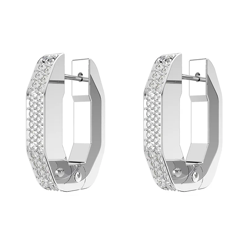 Swarovski Jewellery Swarovski Dextera Rhodium Plated White Crystal Octagon Small Hoop Earrings