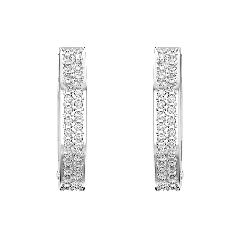 Swarovski Jewellery Swarovski Dextera Rhodium Plated White Crystal Octagon Small Hoop Earrings