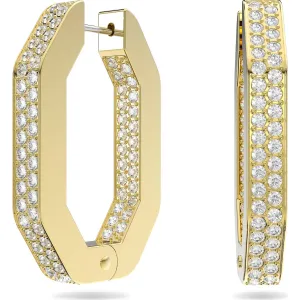 Swarovski Jewellery Swarovski Dextera Yellow Gold Tone Plated White Crystal Links Hoop Earrings