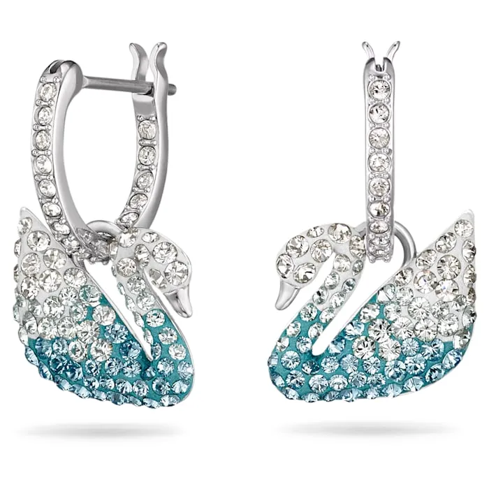 Swarovski Jewellery Swarovski Iconic Swan Blue Rhodium Plated Crystal Earrings