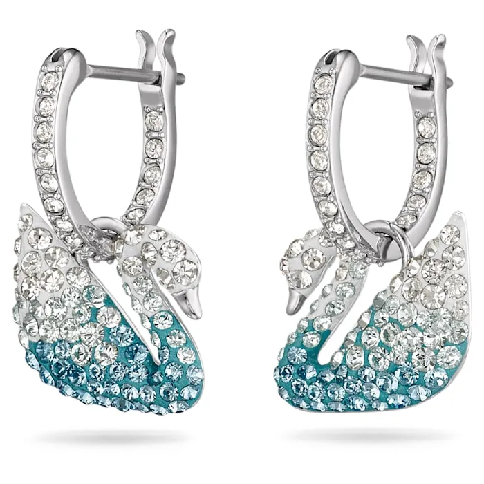 Swarovski Jewellery Swarovski Iconic Swan Blue Rhodium Plated Crystal Earrings