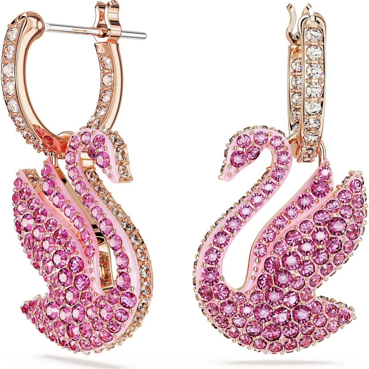 Swarovski Jewellery Swarovski Iconic Swan Rose Gold Tone Plated Pink Crystal Drop Earrings