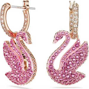 Swarovski Jewellery Swarovski Iconic Swan Rose Gold Tone Plated Pink Crystal Drop Earrings