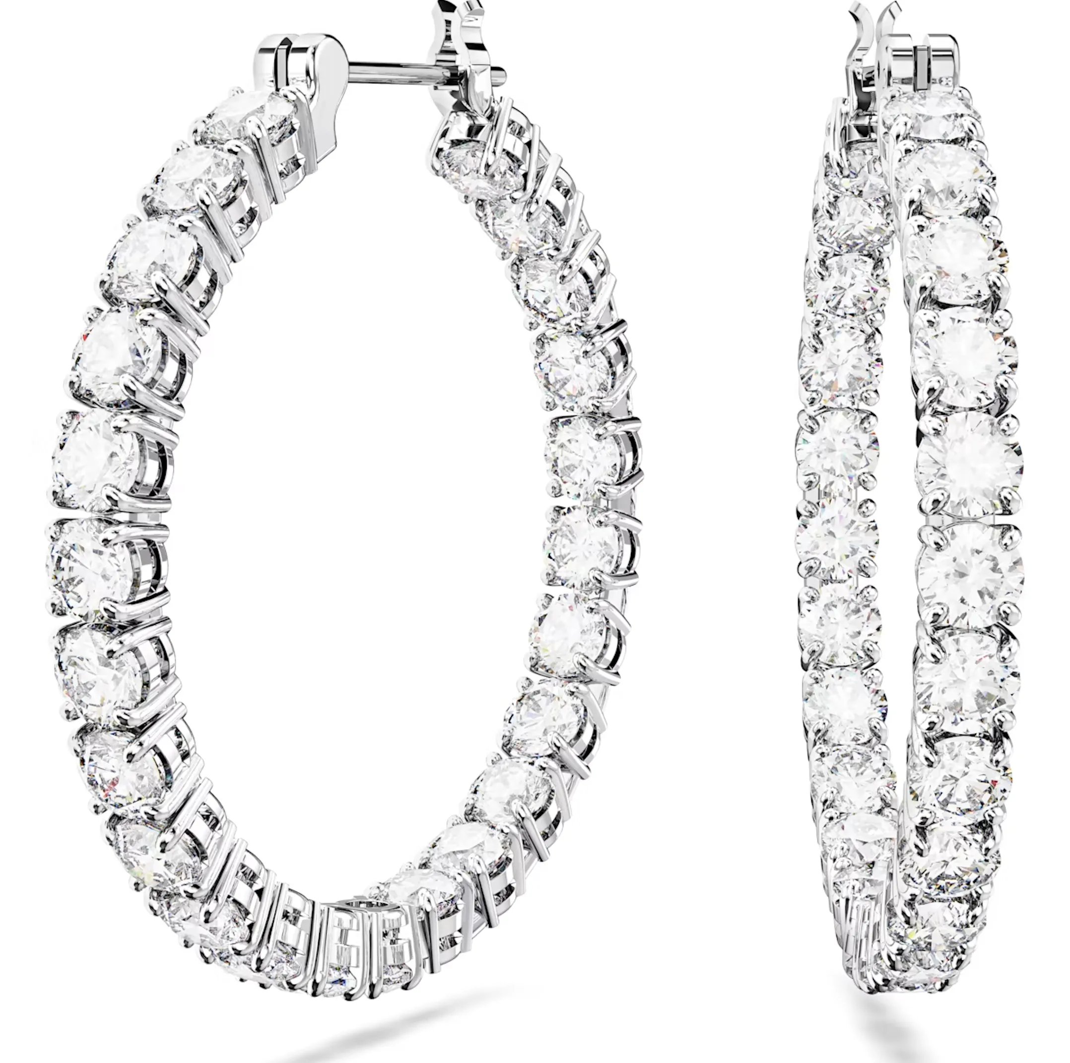 Swarovski Jewellery Swarovski Matrix Rhodium Plated Round White Crystal Hoop Earrings