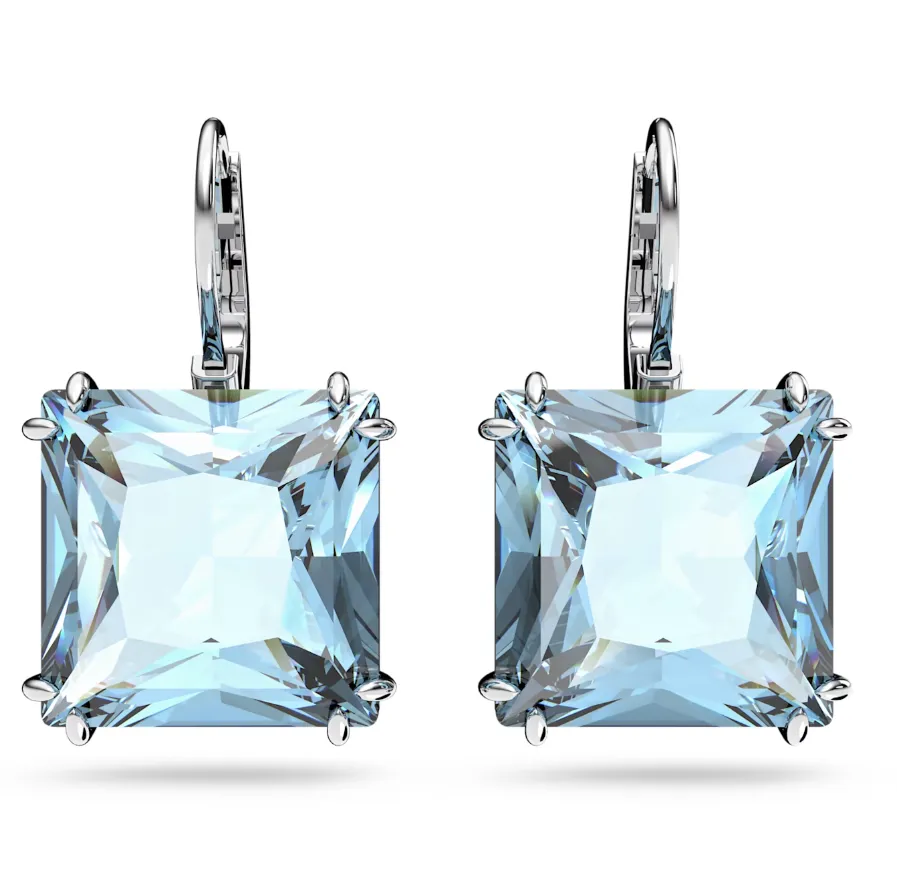 Swarovski Jewellery Swarovski Millenia Rhodium Plated Blue Crystal Square Cut Drop Earrings