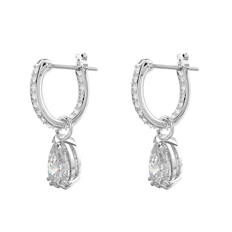 Swarovski Jewellery Swarovski Millenia Rhodium Plated White Crystal Pear Cut Hoop Earrings