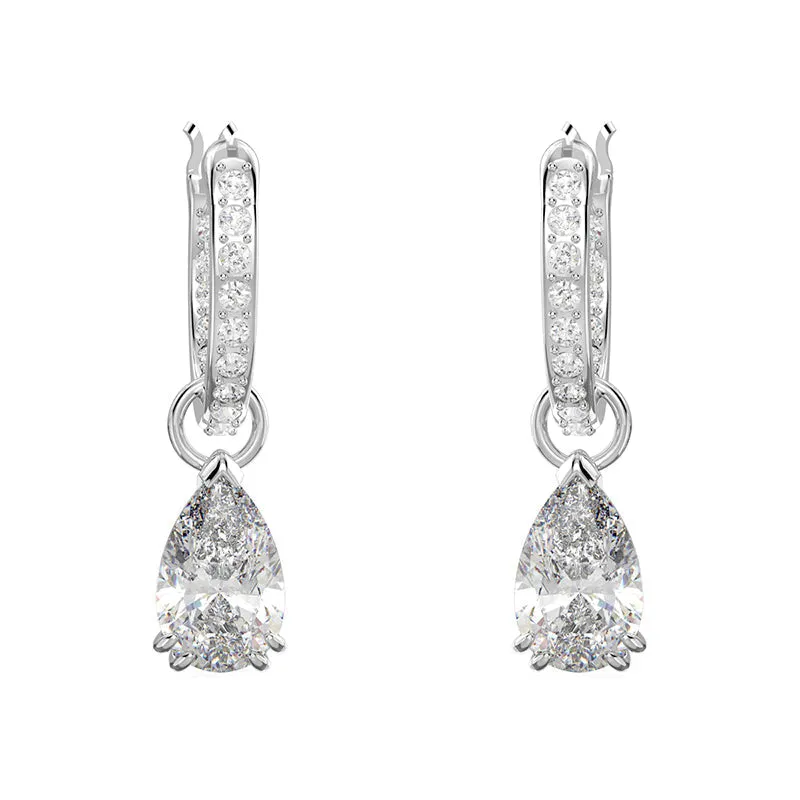 Swarovski Jewellery Swarovski Millenia Rhodium Plated White Crystal Pear Cut Hoop Earrings