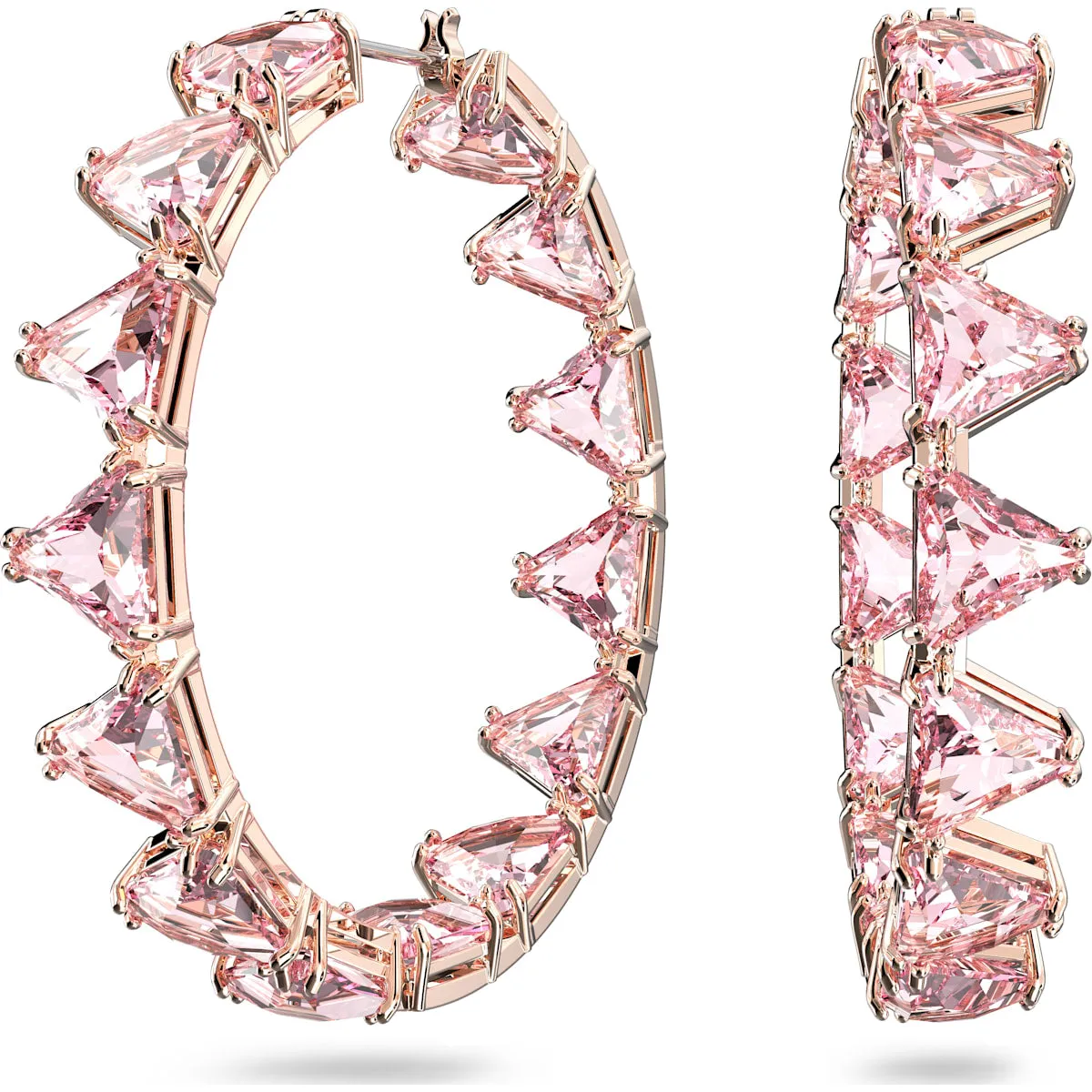 Swarovski Jewellery Swarovski Ortyx Rose Gold Tone Plated Pink Crystal Triangle Cut Hoop Earrings