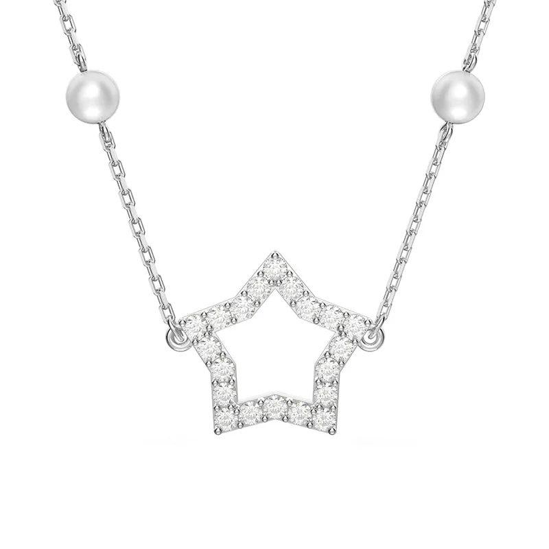 Swarovski Jewellery Swarovski Stella Rhodium Plated White Crystal Pearls Star Necklace