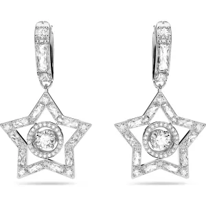 Swarovski Jewellery Swarovski Stella Rhodium Plated White Crystal Star Hoop Earrings