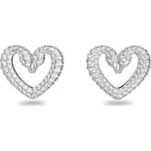 Swarovski Jewellery Swarovski Una Rhodium Plated White Crystal Heart Earrings