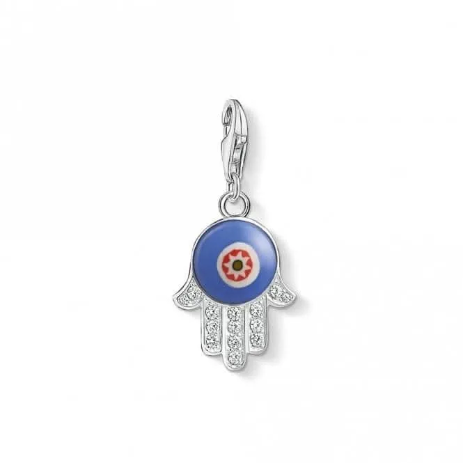 Thomas Sabo Blue Glass Hand of Fatima Sterling Silver Zirconia Glass Charm Pendant 1442-052-1 Thomas Sabo Collectable Charms