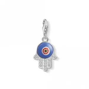 Thomas Sabo Blue Glass Hand of Fatima Sterling Silver Zirconia Glass Charm Pendant 1442-052-1 Thomas Sabo Collectable Charms