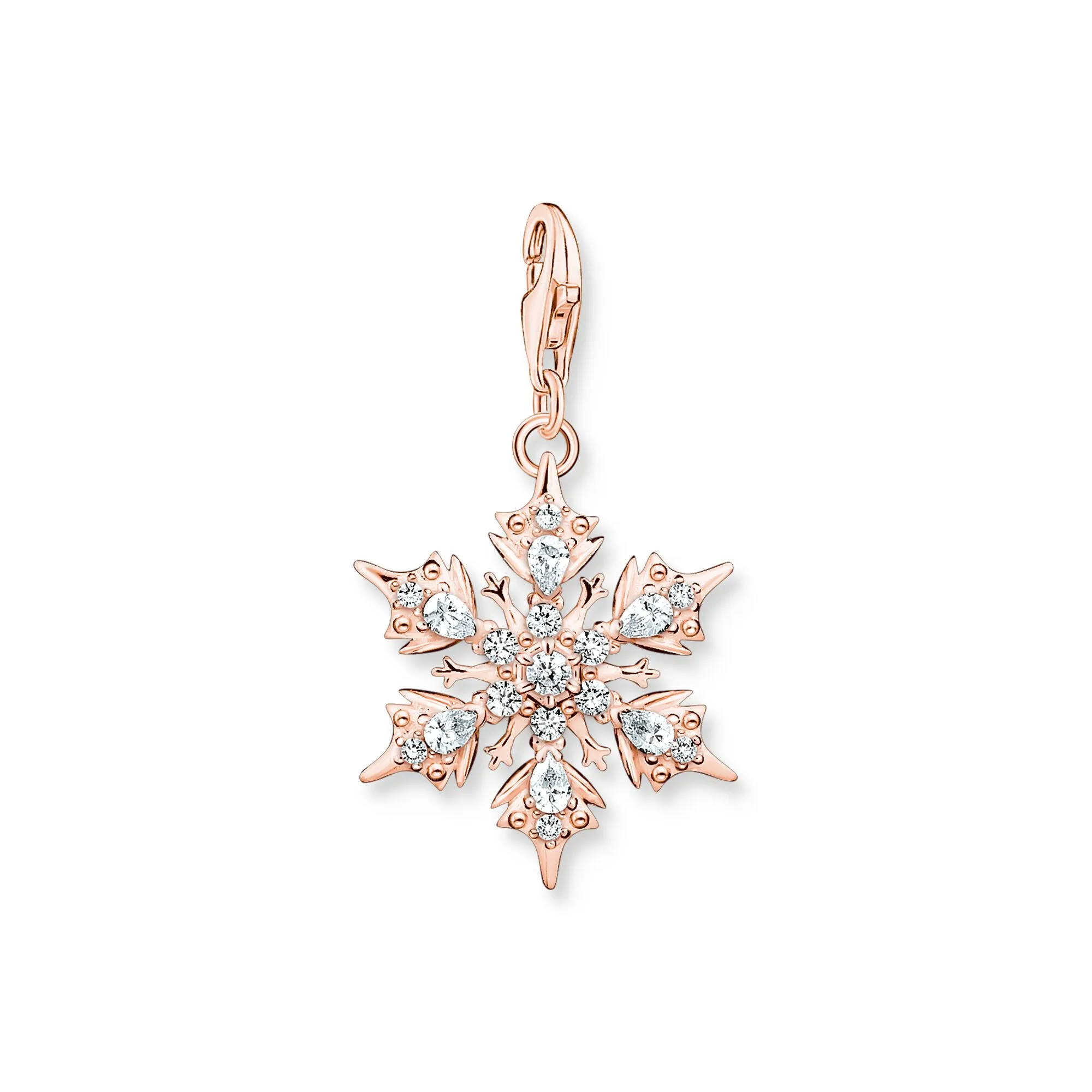 Thomas Sabo Jewellery Thomas Sabo Charm Club Rose Gold Plated Sterling Silver Snowflake White Stones Charm