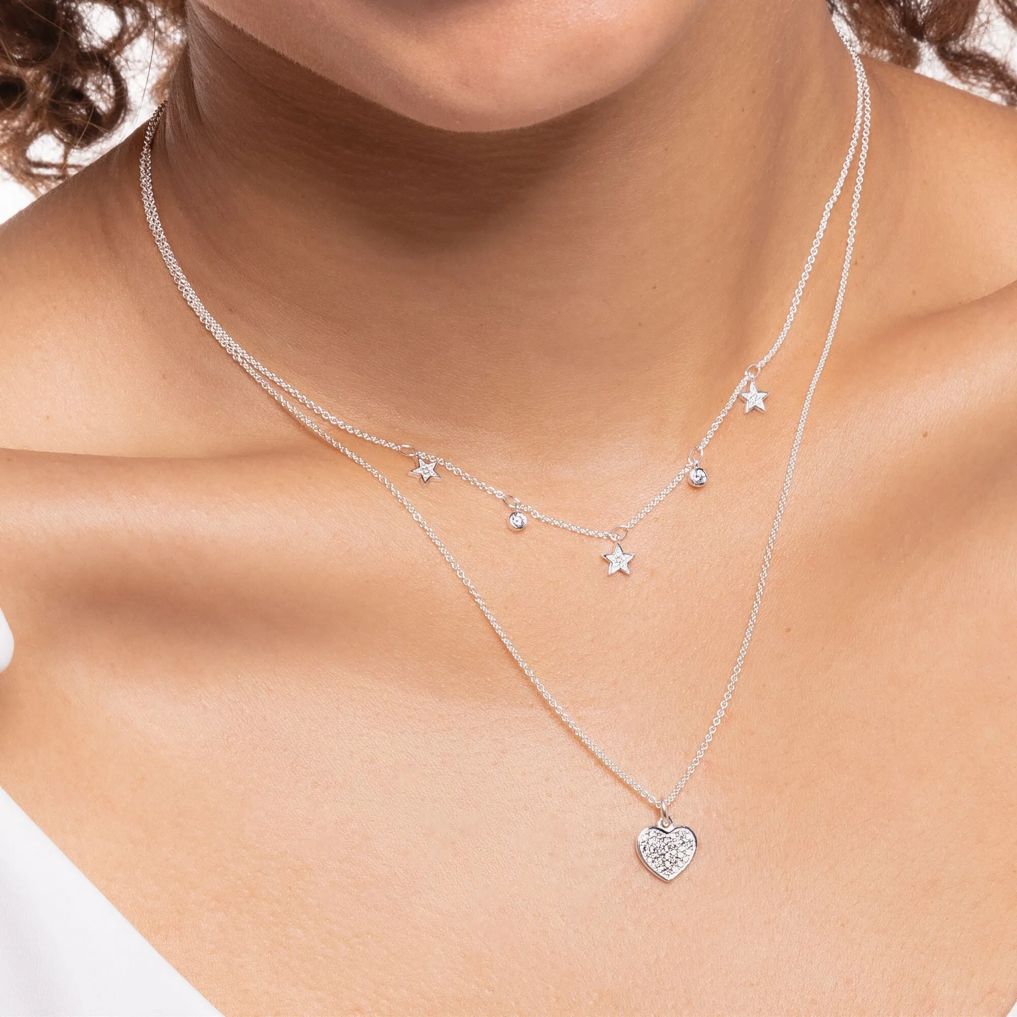 Thomas Sabo Jewellery Thomas Sabo Charm Club Sterling Silver White Stones Stars Necklace
