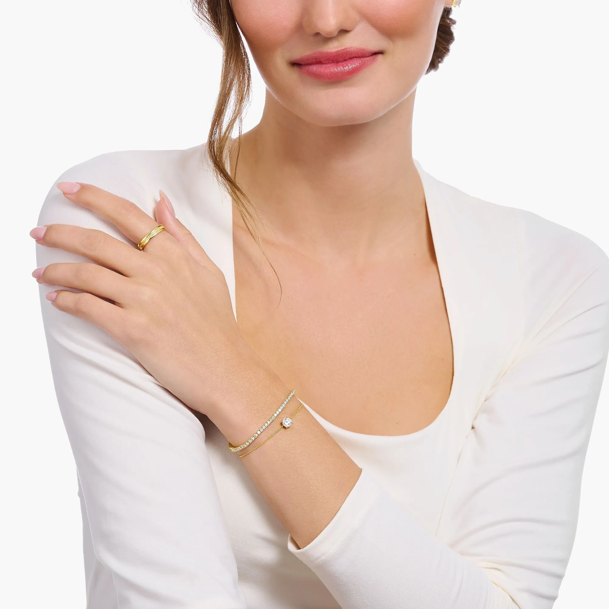 Thomas Sabo Jewellery Thomas Sabo Gold Plated Sterling Silver Circle White Zirconia Bracelet