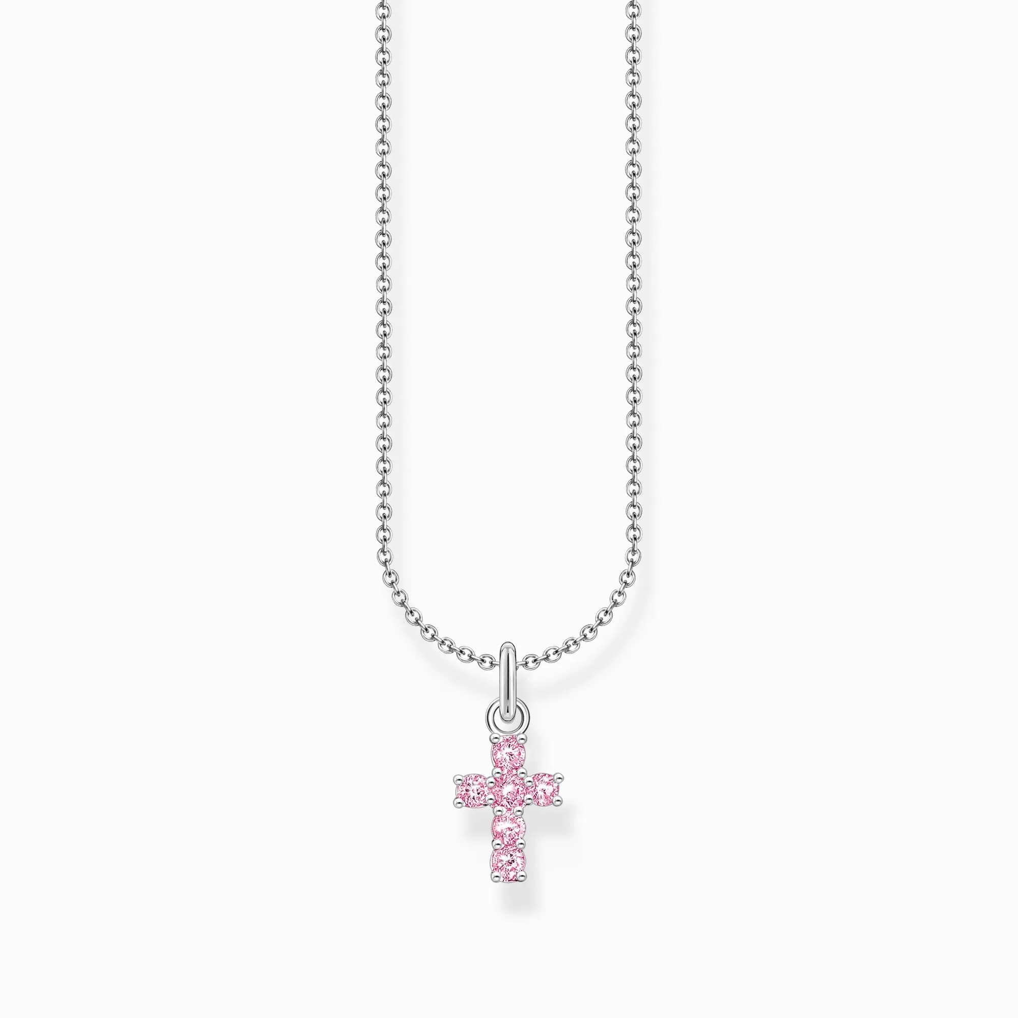 Thomas Sabo Jewellery Thomas Sabo Sterling Silver Cross Pink Zirconia Necklace